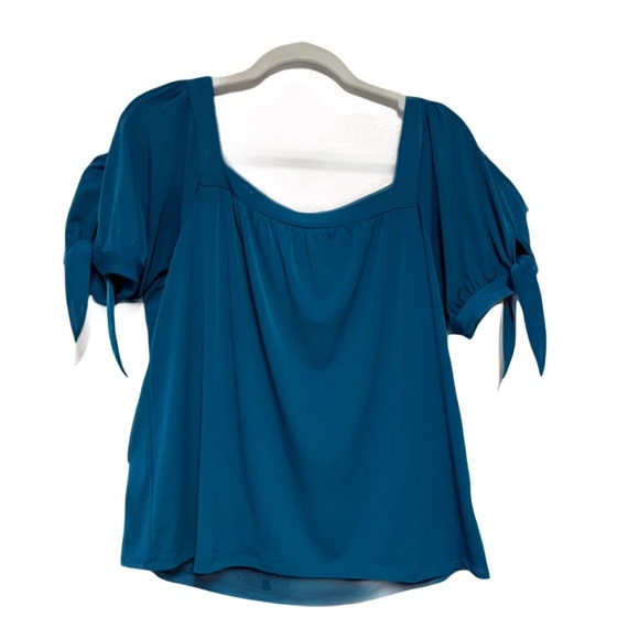 Michael Kors Blue Tie Sleeve Teal Blue Blouse - Picture 1 of 5